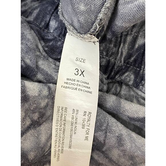 Royalty Collection Blue Tie Dye Linen Blend Raw Hem Pants Women's Plus Size 3X - Picture 9 of 11